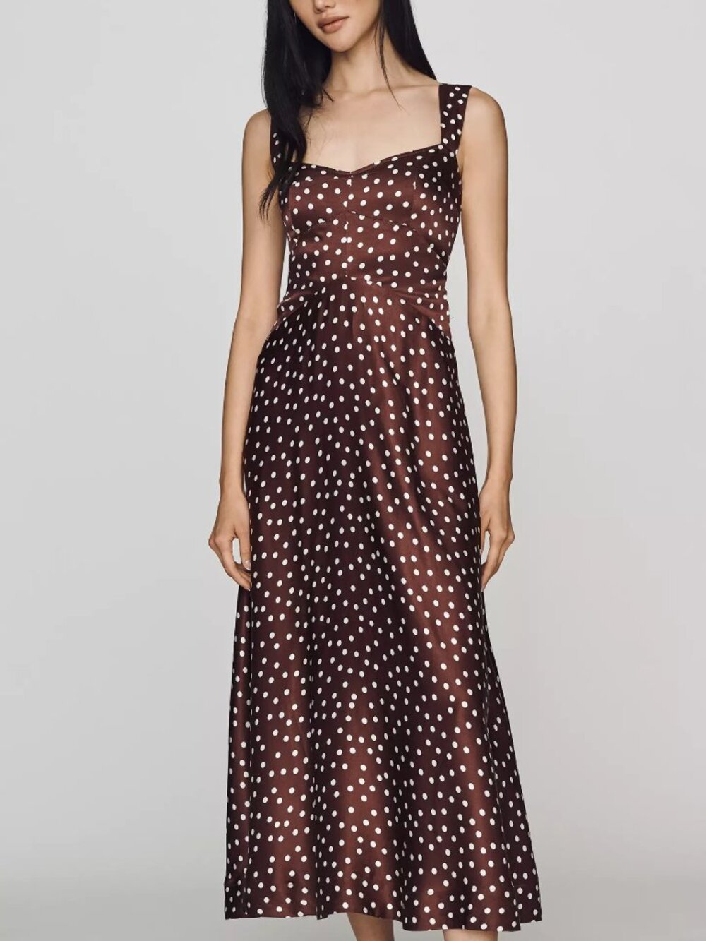 Anthropologie Jocelyn Sleeveless Slip Midi Dress by Maeve, Brown Dot, XL - Picture 2 of 4